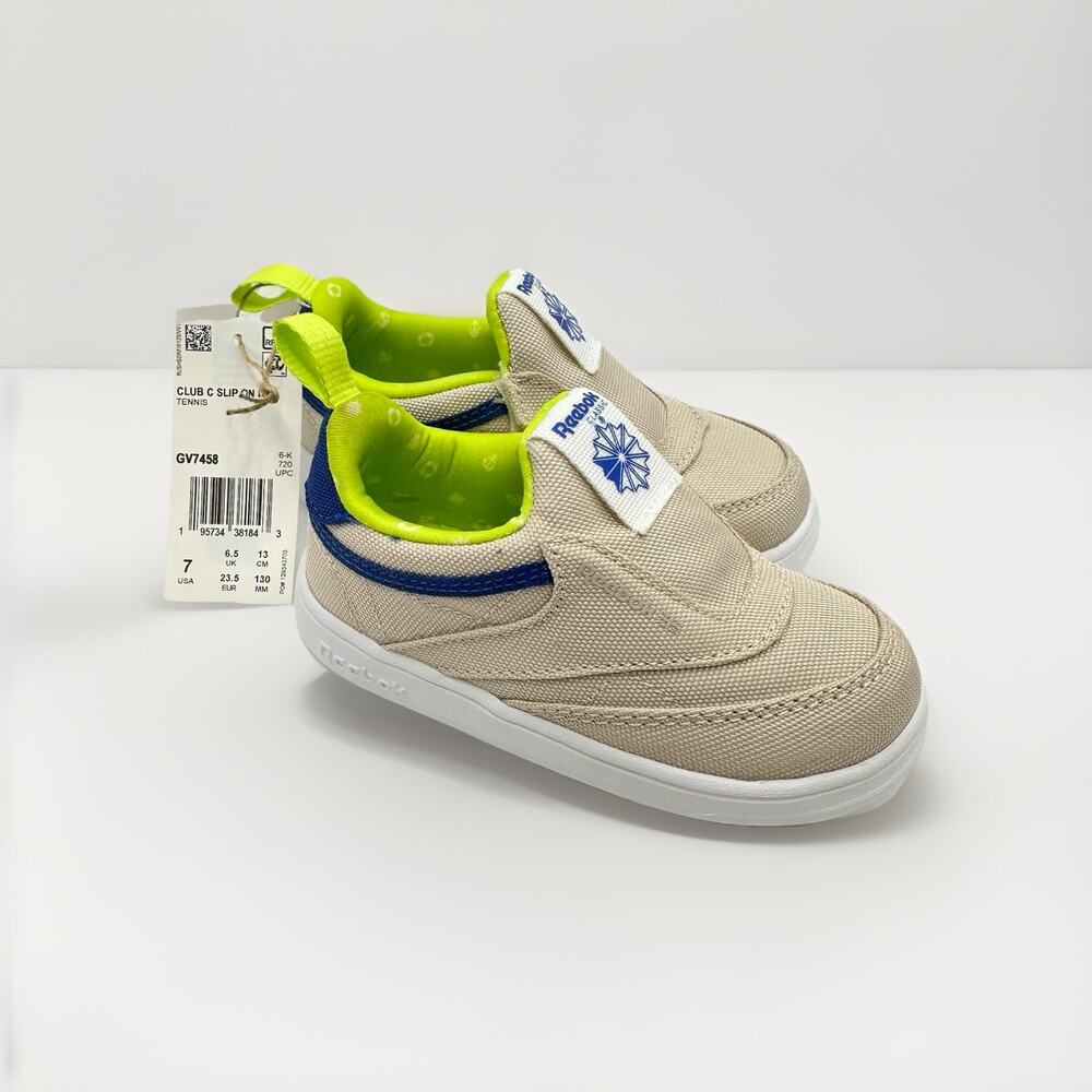 Reebok Club C Slip-On IV ‘Tan / Blue / Yellow’Toddler Shoes Size 7 (GV7458)
